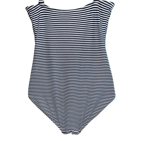 One Piece Niptuck Striped Swimsuit: Navy & White Nautical Beach Coastal Size 10 - Picture 4 of 12